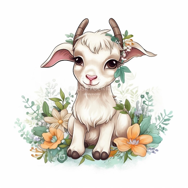 Cute Baby Goat Sublime Watercolor