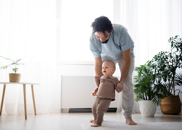 Photo cute baby going for their first steps