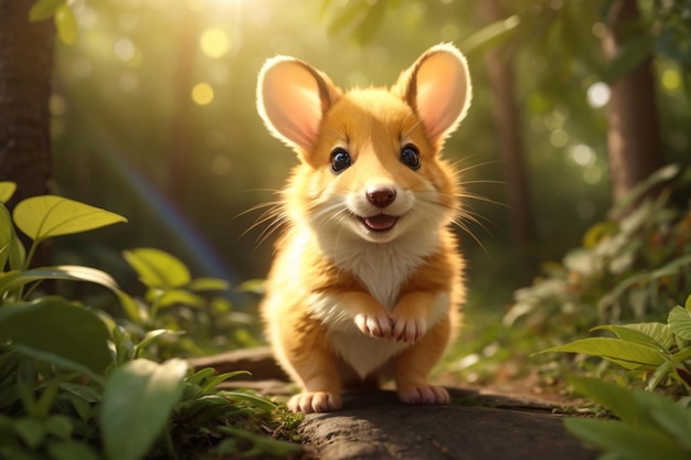 The cute baby golden bandicoot happy animal