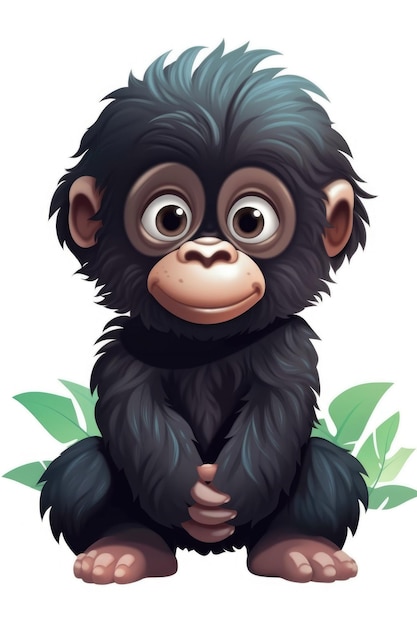 Cute baby Gorilla in Cartoon Style on white background generative AI