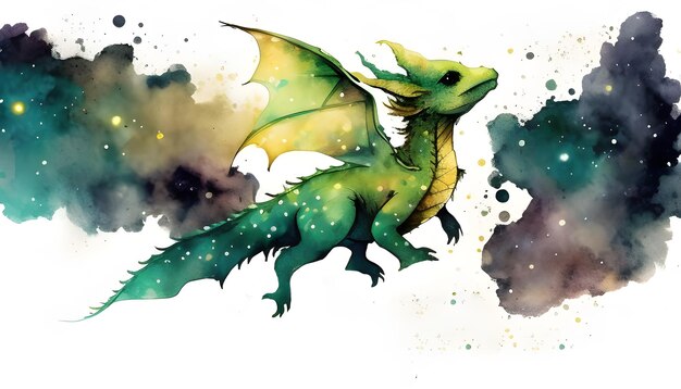 Cute Baby Green Dragon Sitting Generative AI