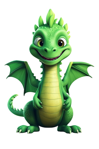 cute baby green dragon on a white isolated background Cartoon character symbol of the new year 2024 Generative AI illustration