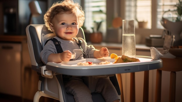 Cute baby happy with eating in the living room