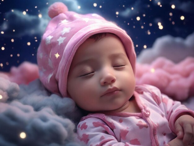 Photo cute baby heavenly sleep cloud