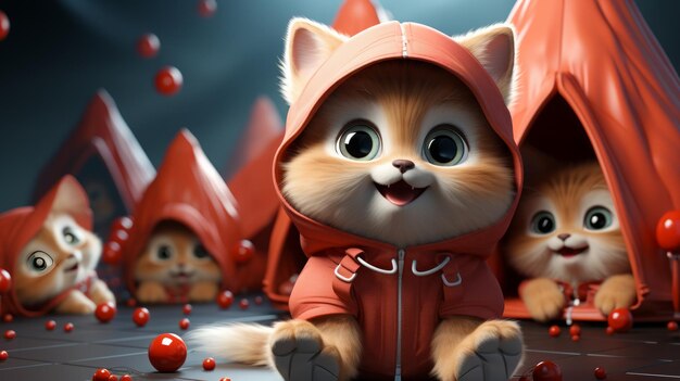 Foto grazioso gattino illustrazioni 3d animazione con sfondo blu