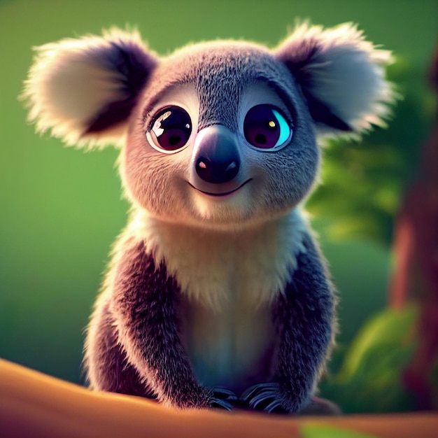 Photo cute baby koala in natural habitat australian animal 3d rendering cartoon illustration