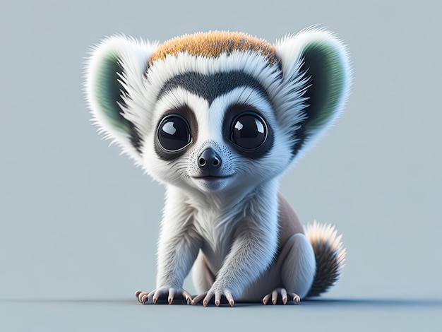 Cute baby a lemur illustration 3d style on white background ai generative