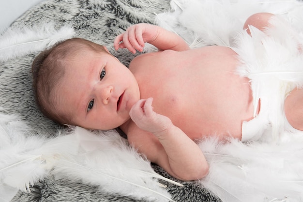 A cute baby  looking at the camera studio shot