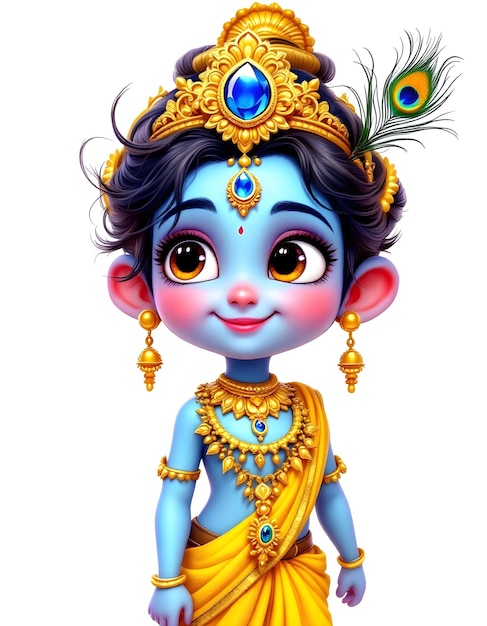 Photo cute baby lord krishna with peacock feather