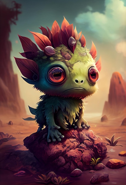 Cute baby monster forest fantastic creature. Generative ai