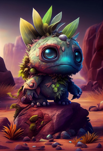 Cute baby monster forest fantastic creature. Generative ai