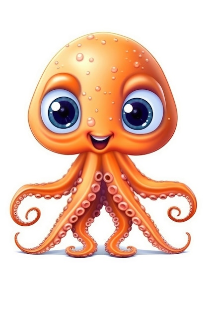 Cute baby Octopus in Cartoon Style on white background generative AI