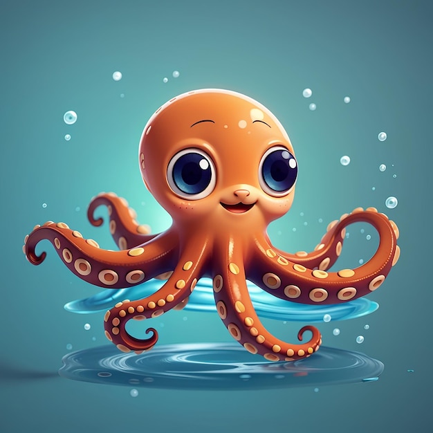 Photo cute baby octopus swimming cartoon vector icon illustration animal nature icon concept isolated