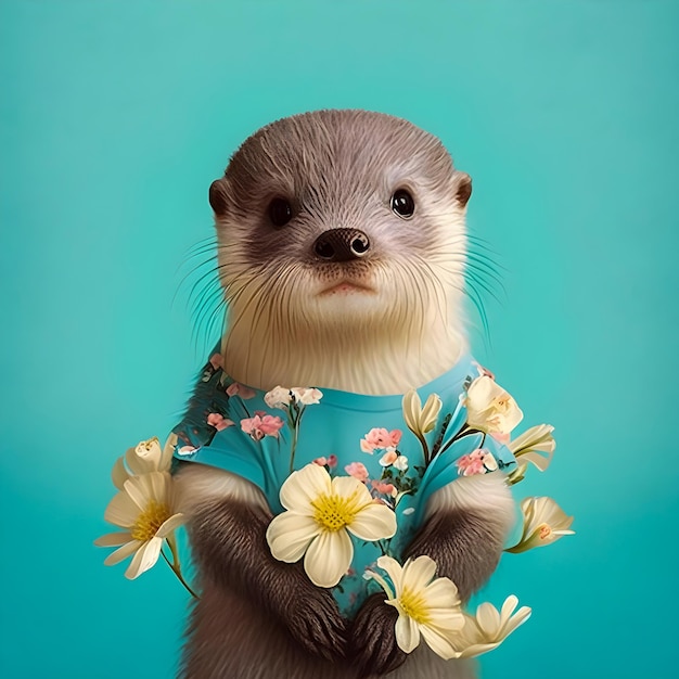 Cute baby otter vintage style portrait