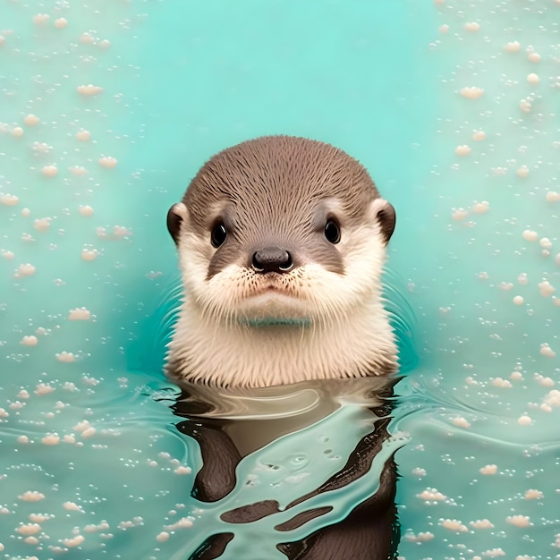 Cute baby otter vintage style portrait