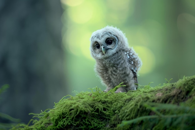 Cute baby owl in forest Generate ai