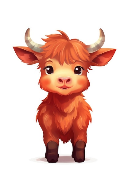 Cute baby Ox in Cartoon Style on white background generative AI