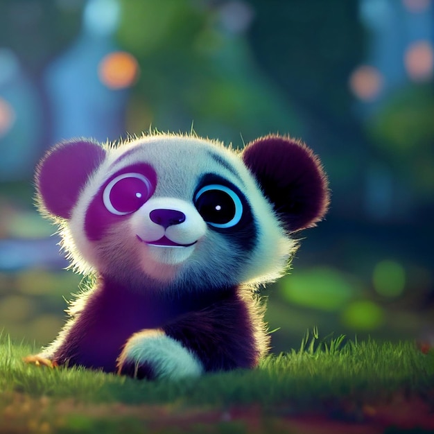 Cute baby panda bear with big eyes 3d rendering cartoon\
illustration