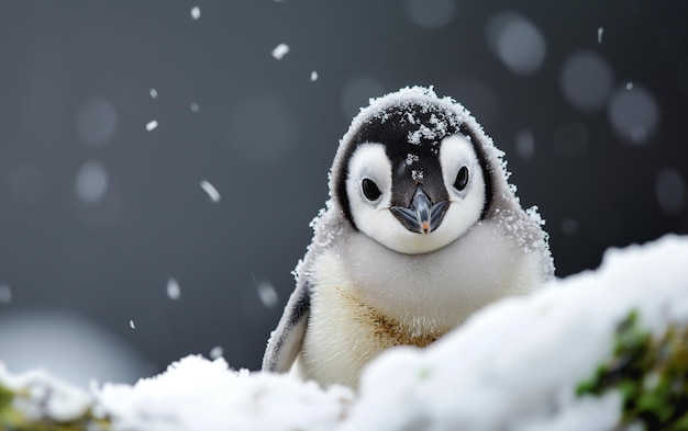 Cute baby panguin in snow Generative AI