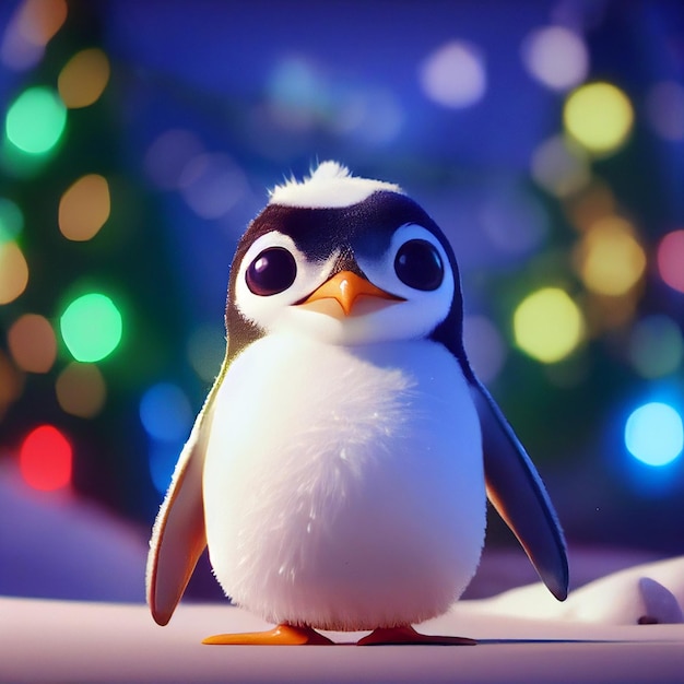 Premium Photo | Cute baby penguin with big eyes and christmas lights 3d rendering cartoon style Premium Photo | Cute baby penguin with big eyes and christmas lights 3d rendering cartoon style