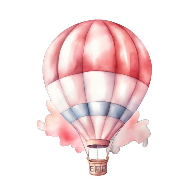 Cute baby Pink Hot air balloon watercolor illustration