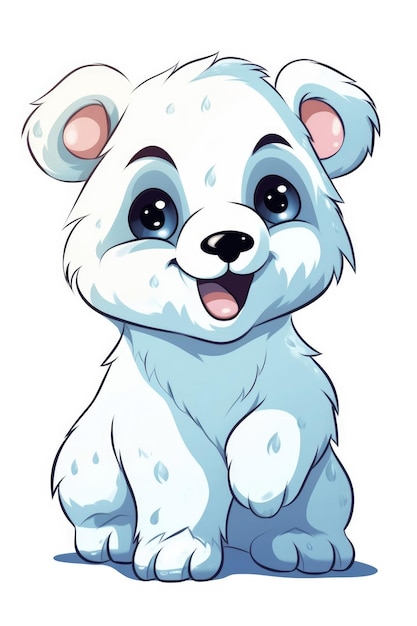 Cute baby Polar bear in Cartoon Style on white background generative AI