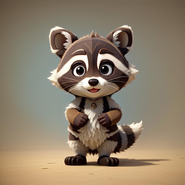 Photo cute baby raccoon cartoon standing