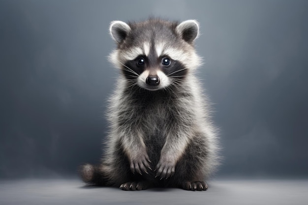 Cute Baby Raccoon On Gray Background