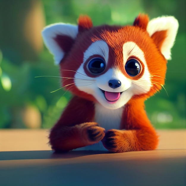 Photo cute baby red panda or lesser panda character 3d rendering cartoon illustration