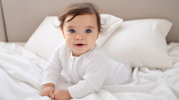 Cute Baby Resting on Bed at Home AI Generated