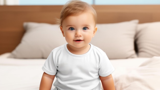 Cute baby sitting on the bed