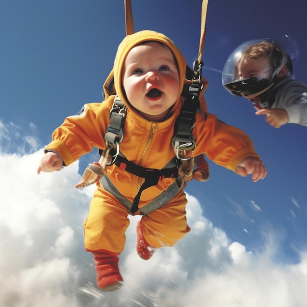 Photo cute baby skydiving