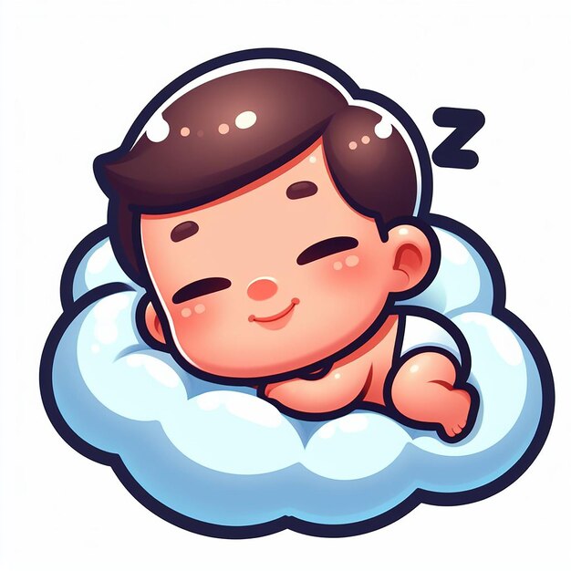 Photo cute baby sleeping on cloud pillow cartoon icon illustration