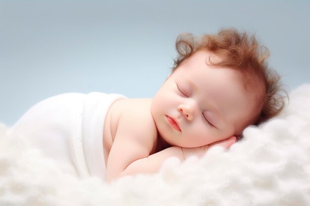 Cute baby sleeping sweetly in cotton cloud