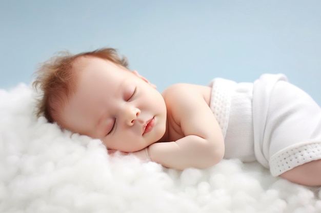 Cute baby sleeping sweetly in cotton cloud