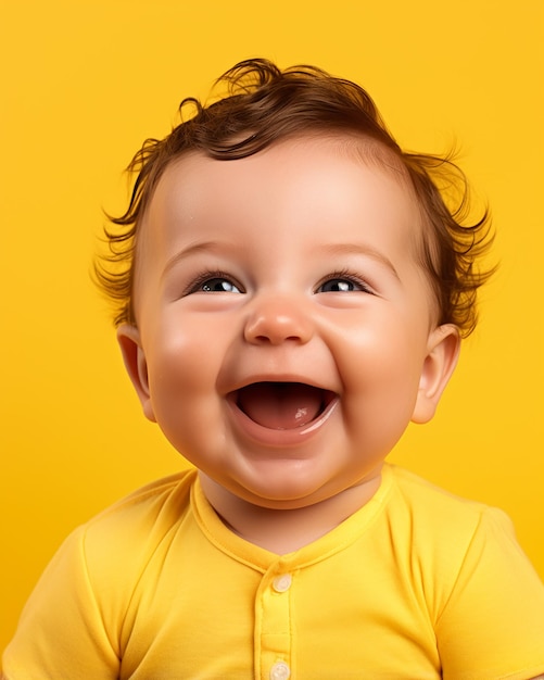 A Cute Baby smiling with a yellow background