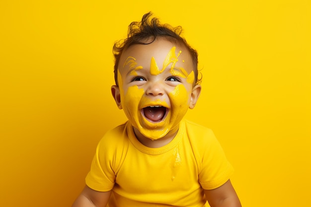 A Cute Baby smiling with a yellow background