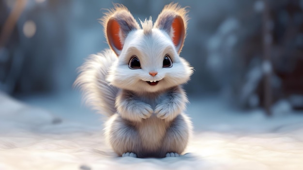 Cute Baby squirrel in winter Generative AI
