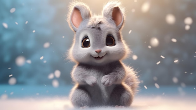 Cute Baby squirrel in winter Generative AI