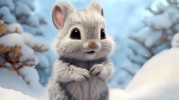 Cute Baby squirrel in winter Generative AI