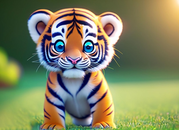 Premium Photo | A cute baby tiger 3d