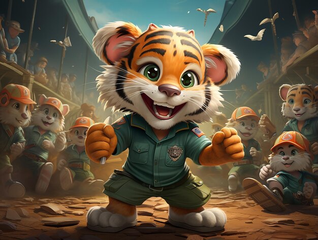 Photo cute baby tiger cartoon