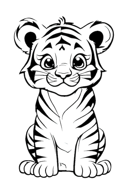 Premium AI Image | Cute Baby Tiger Coloring Book illustration