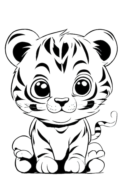Photo cute baby tiger coloring book illustration