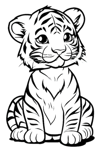 Premium AI Image | Cute Baby Tiger Coloring Book illustration