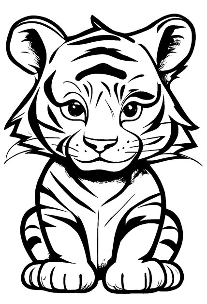 Photo cute baby tiger coloring book illustration