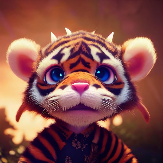 Cute baby tiger cub portrait 3d rendering