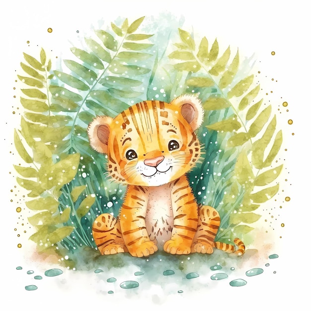 cute baby tiger Illustration on watercolor painting