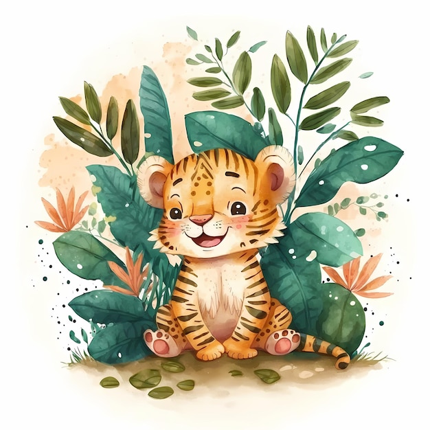 cute baby tiger Illustration on watercolor painting