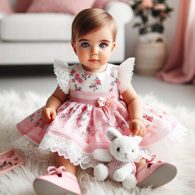 Photo cute baby with doll